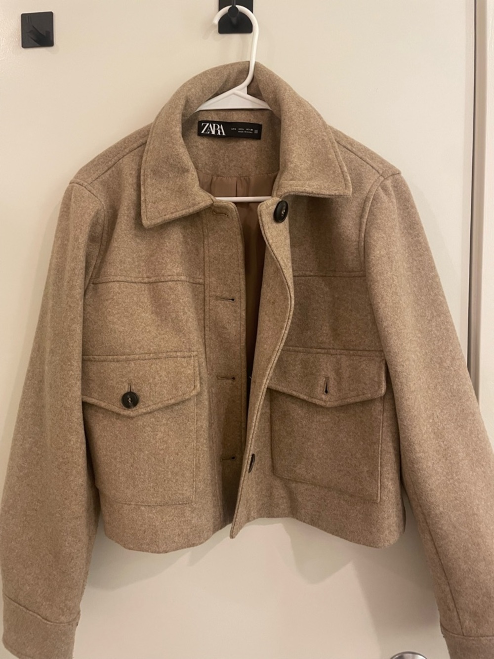 Zara Cropped Pea Coat in Light Brown